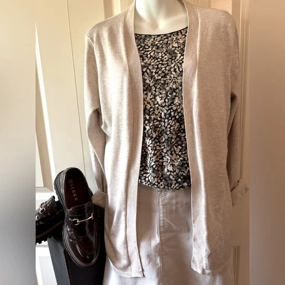 Maurices Light Tan Open Front Cardigan, size M, scarf can be add to purchase - Picture 2 of 9